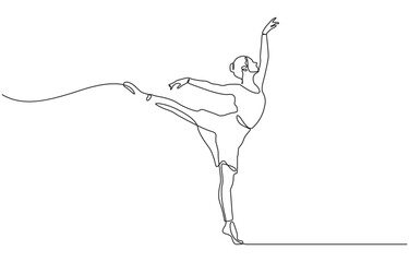 Single continuous line drawing ballerina in ballet motion dance style, Single line drawing of woman ballet dancer. Woman ballet dancer line art style vector illustration. © Domestock
