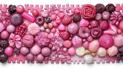 Various pink objects arranged to create a captivating surface pattern display