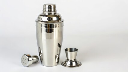 Stainless Steel Cocktail Shaker Set on White Background