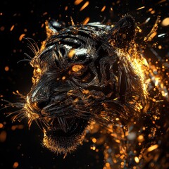 A digital art portrayal of a roaring tiger head