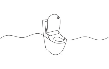 Fototapeta premium Continuous one line drawing of hygienic flush toilet, Bowl icon line continuous drawing vector. One line Bowl icon vector background. toilet icon.