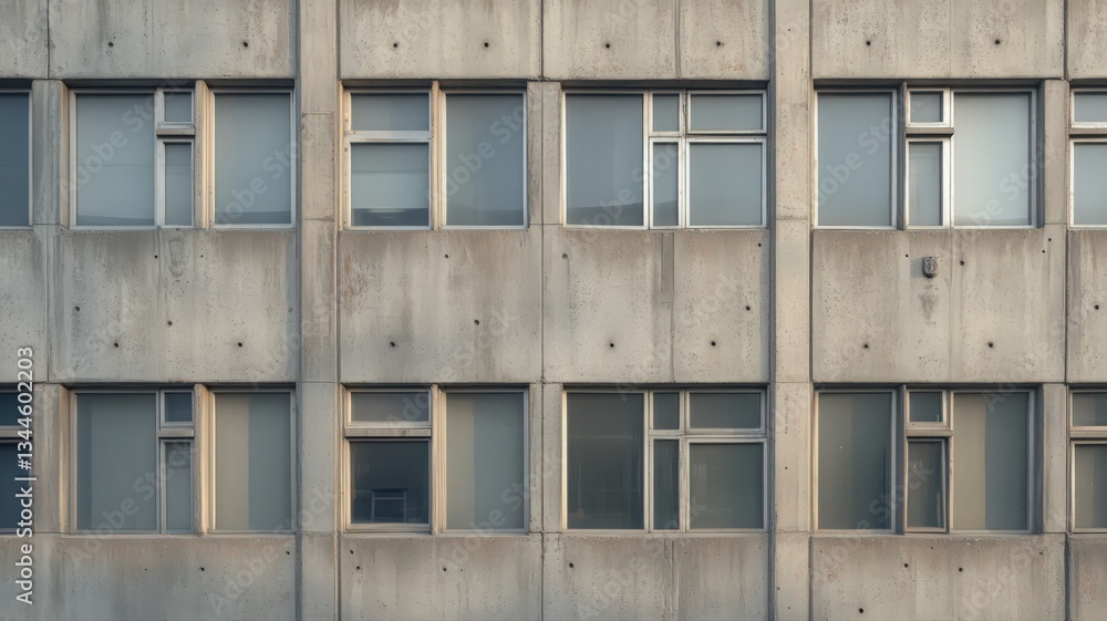 Poster grey concrete building facade with numerous rectangular windows