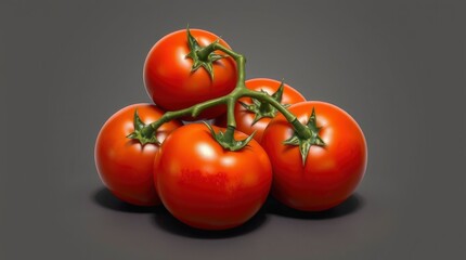 Ripe Tomatoes on the Vine Freshly Harvested on a Gray Background