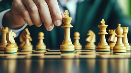Hand Moving King Piece on Wooden Chessboard during Intense Match