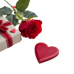 Fototapeta premium Romantic Red Rose, Gift & Heart: Valentine's Image