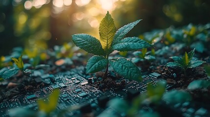 Green Shoots Emerging from Circuit Board