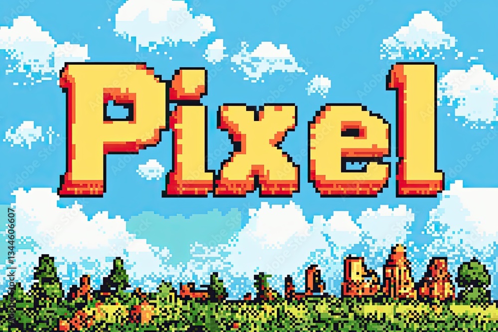 Fototapete a 3d pixel font with a nostalgic video game aesthetic, showcasing retro-style letters and numbers