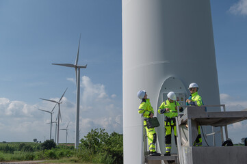 Wind Turbine Maintenance and Repair Technician, Engineer team professional working maintenance clean power generator system