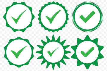 Check mark vector icon set. correct or right tick mark sign. green checkmark for checklist. accept and ok checkbox button pictogram. EPS 10.
