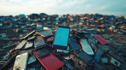Pile of Discarded Mobile Phones Highlighting E-Waste and Environmental Concerns
