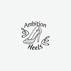 An-elegant-high-heel-shoe-with-the-words--ambition heel vector line art illustration.