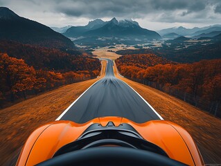 Autumn Drive with Mountain Road, and Alps.
