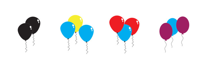 Balloons in cartoon flat style. Bunch of balloons. Colored balloons in simple style. © studio's line