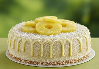 Tropical Coconut Cake with Fresh Pineapple Slices &ndash; Exotic Dessert Photography

