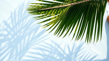 Obraz premium Palm Leaf Casting Shadow on White Surface for Summer Theme