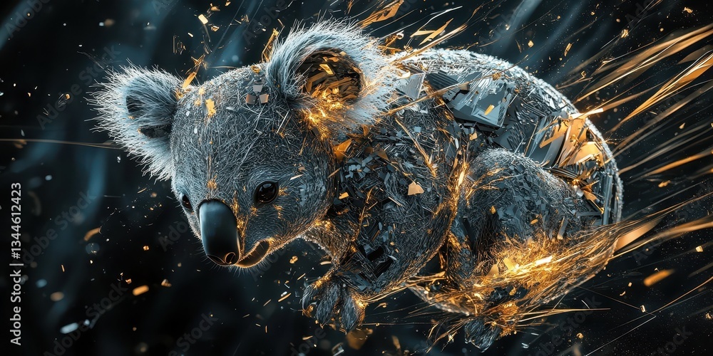 Poster a surreal artistic rendering of a koala with shimmering details