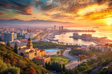 Naklejka premium Malaga Aerial View: Stunning Drone Photography of Andalusian Coastline, Spain