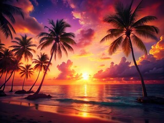 Mauritius Sunset: Vibrant Indian Ocean Bokeh Photography, Tropical Paradise Beach Scenery
