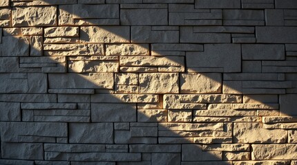 Stone Wall Texture with Sunlight Creates a Modern Architectural Background