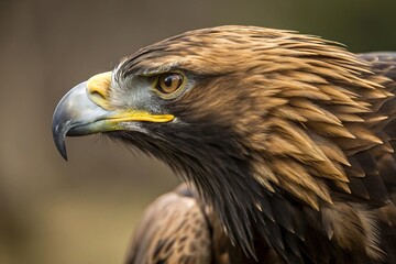 Fototapeta premium Majestic Golden Eagle Close-Up, Powerful Bird of Prey with Sharp Eyes and Detailed Feathers