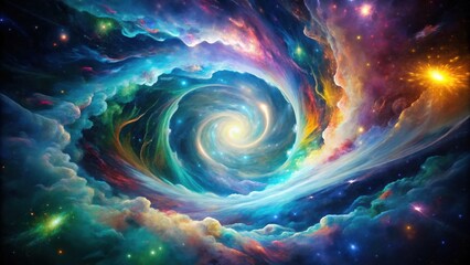 Cosmic Swirl A Kaleidoscope of Celestial Nebulae and Starry Dust in a Vibrant, Dreamlike Galaxy