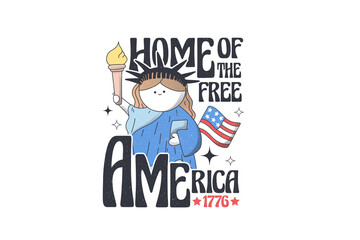 Home of the free America, Retro 4th Of July PNG Sublimation Design