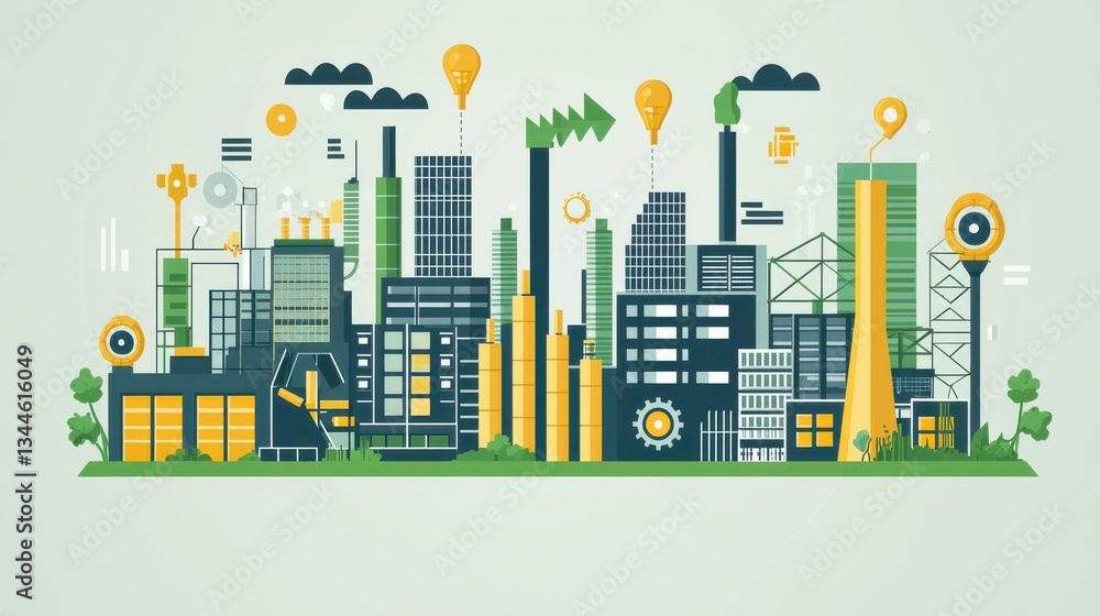 Aufkleber sustainable manufacturing processes optimizing resources in digital factories symbolizing eco-friend