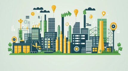 Sustainable manufacturing processes optimizing resources in digital factories symbolizing eco-friendly industrial practices
