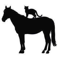 Obraz premium Silhouette of a cat sitting on a horse's back