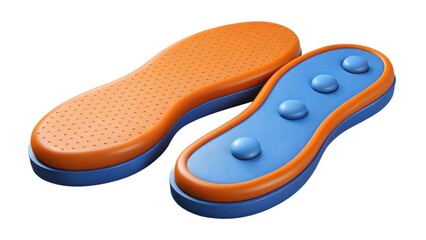 Obraz premium Orange and Blue Textured Foot Massage Pads on White Background