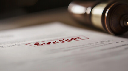 Sanctions Document Close-Up with Red Ink Stamp