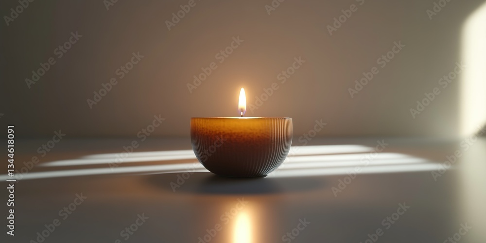 Poster candle flickers warmly in a simple bowl, casting soft shadows across a serene setting during the eve