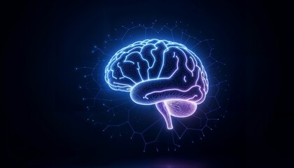 Digital Brain Background with Glowing Neural Network, Futuristic AI and Neurotechnology Concept