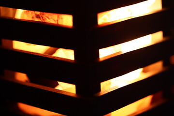 Close-up shot of flames burning in a grill.