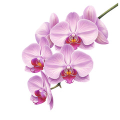 Fototapeta premium Elegant Pink and Purple Orchid Flowers on Branch Isolated on PNG Background.