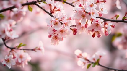 Obraz premium Blooming Cherry Blossoms on Branch with Delicate Pink Petals in Spring