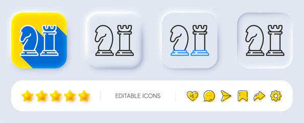 Chess line icon. Neumorphic, Flat shadow, 3d buttons. Business strategy sign. Tactic board game symbol. Line chess icon. Social media icons. Vector