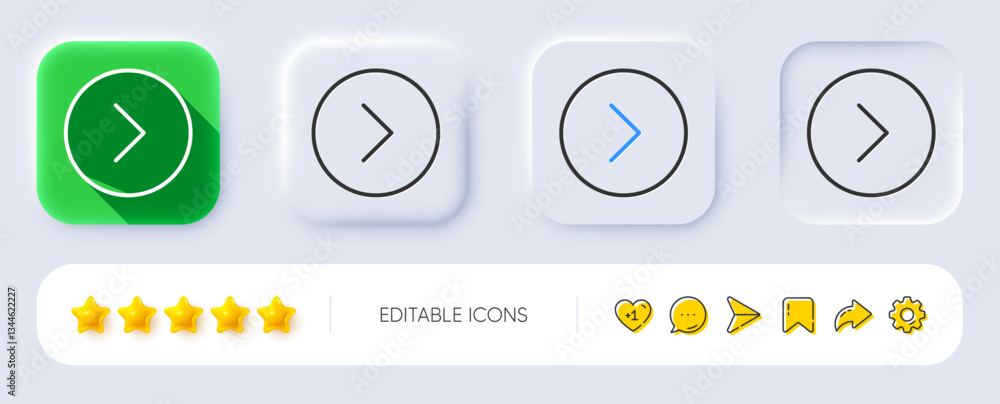 Poster forward arrow line icon. neumorphic, flat shadow, 3d buttons. next arrowhead symbol. next navigation