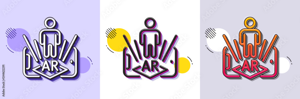 Poster augmented reality phone line icon. halftone dotted pattern. gradient icon with grain shadow. vr simu