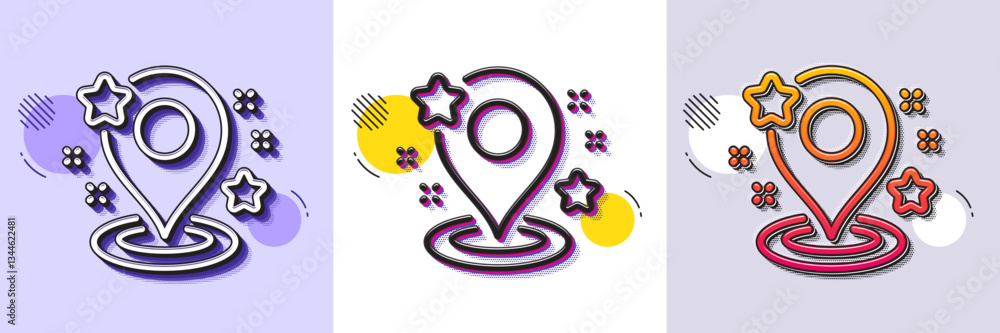 Poster pin line icon. halftone dotted pattern. gradient icon with grain shadow. map place marker sign. dest
