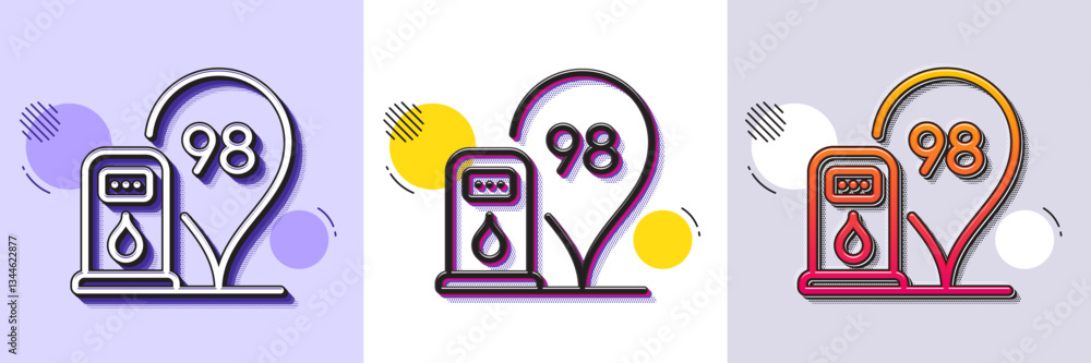 Poster petrol station line icon. halftone dotted pattern. gradient icon with grain shadow. filling station 