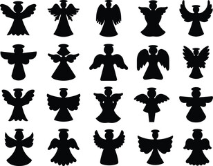 Angels with wings icon in flat style set. isolated on transparent background