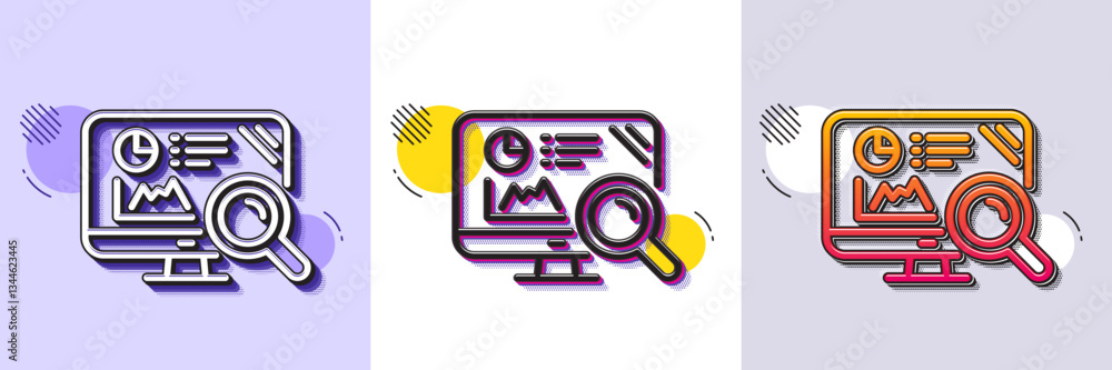 Poster seo statistics line icon. halftone dotted pattern. gradient icon with grain shadow. search engine si