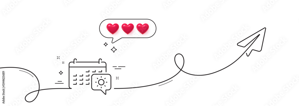 Poster travel calendar line icon. continuous line with share plane. trip planning sign. holidays symbol. he