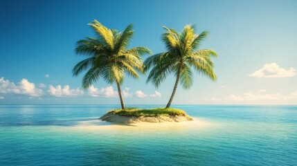 Two Palm Trees on a Tiny Island, Tropical ,Paradise