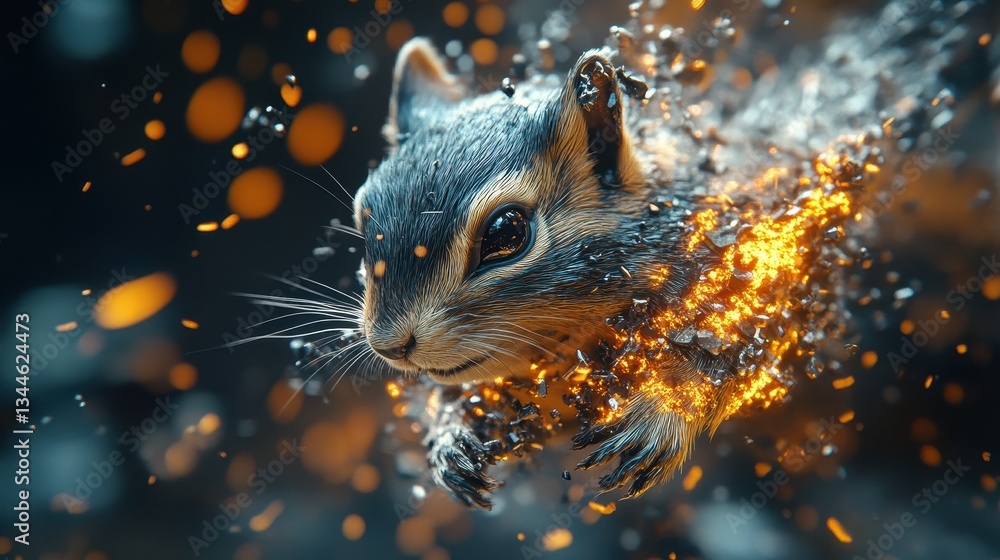 Aufkleber a digitally rendered squirrel seemingly breaking apart with glowing particles