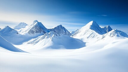 Obraz premium Snowy Peaks Majestic Ice-Covered Mountain Range Under Clear Blue Sky, Winter , Landscape