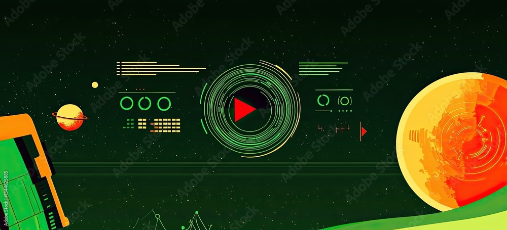 Poster a collection of futuristic cyberpunk hud elements, featuring digital shapes, frames, info bars, and 