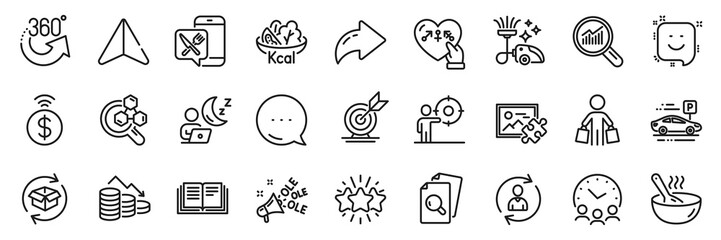 Target goal, 360 degrees and Smile line icons pack. Share, Message, Paper plane icons. Genders, Inspect, Return parcel web icon. Chemistry lab, Money loss, Person info pictogram. Vector