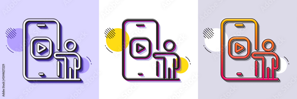 Aufkleber phone video line icon. halftone dotted pattern. gradient icon with grain shadow. smartphone applicat